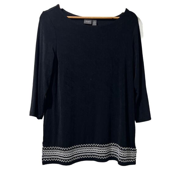 Chico's Tops - Chico's chicos Travelers sz 1 Medium Black White Embroidered Hem Top Tunic Rare